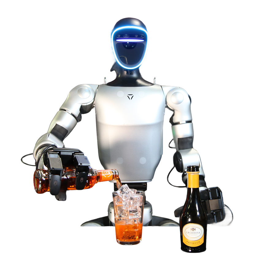 Robi the humanoid bartender mixing a drink
